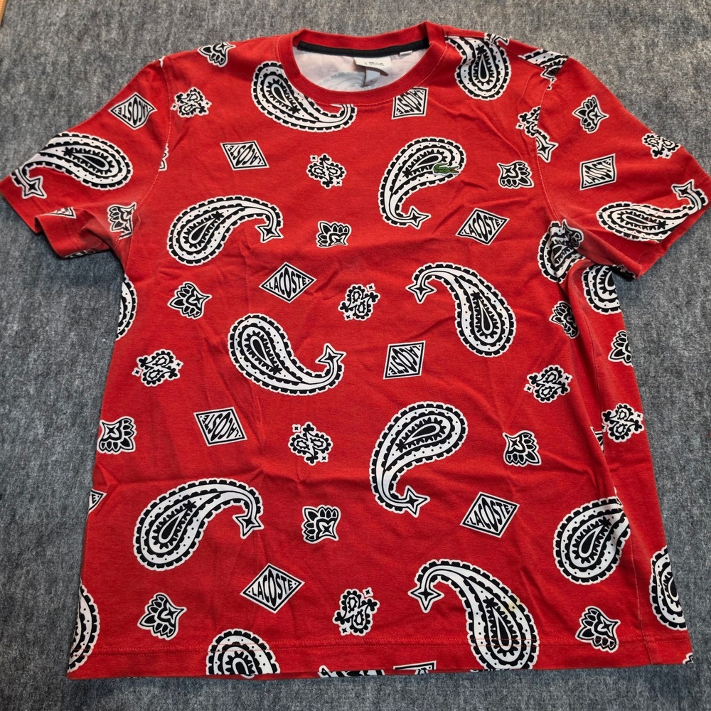 Lacoste L!VE Mens Red Paisley Logo All Over Print T-Shirt XL red